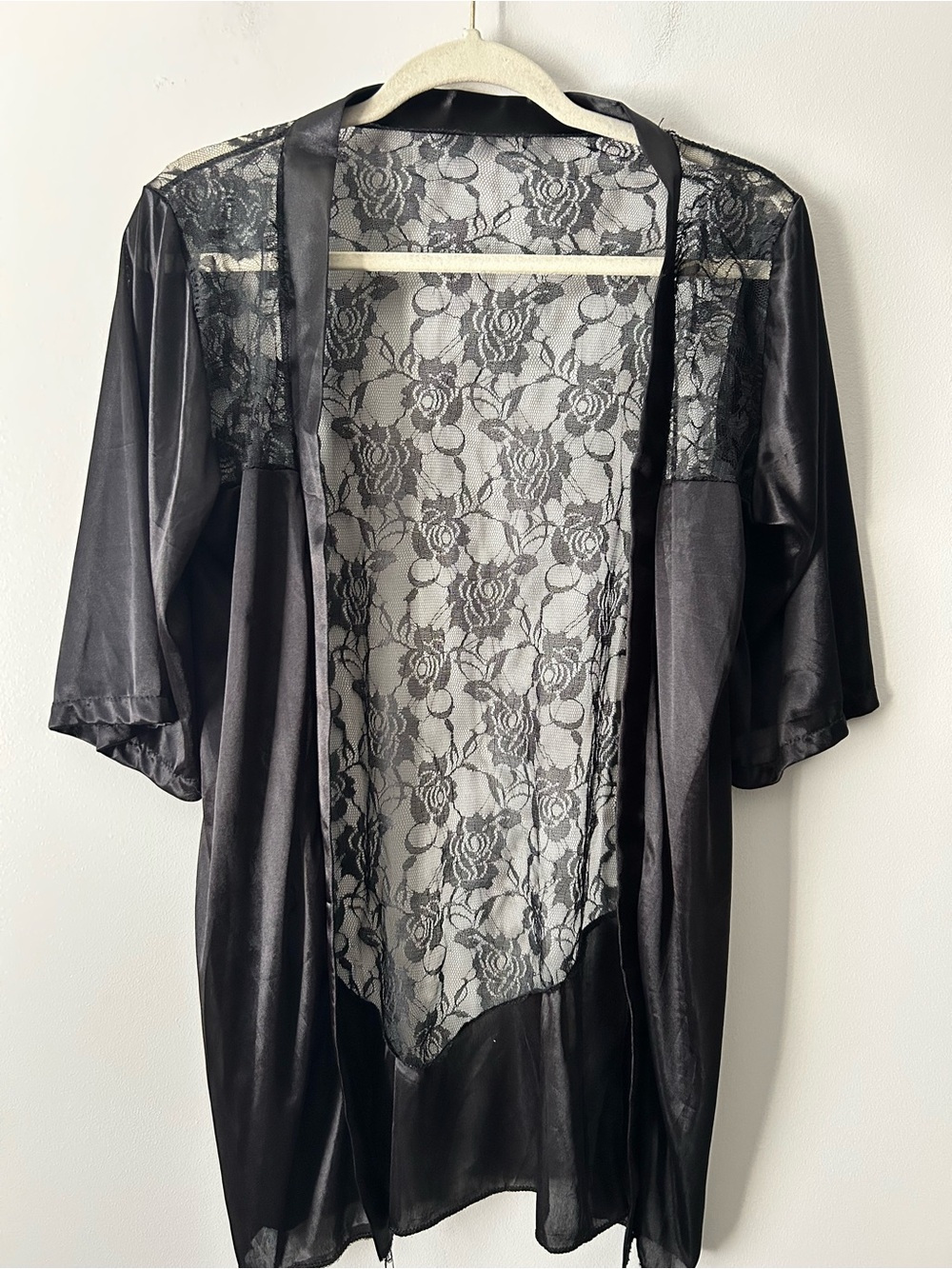 Black Sheer Lace Satin open kimono